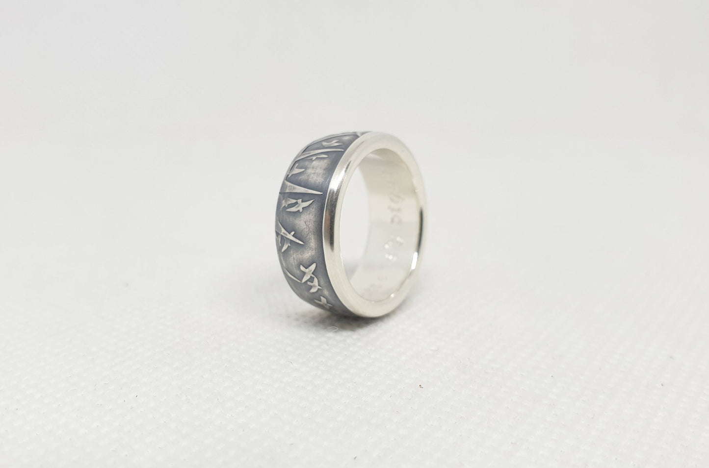 Bague pièce de monnaie 100 Francs "Statue de la Liberté" en argent style alliance avec gravure (coin ring)