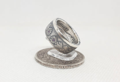 Bague pièce de monnaie 5 francs Louis Philippe en argent serti de deux améthystes (coin ring)