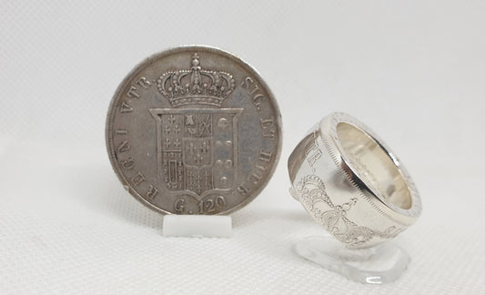 Bague pièce de monnaie 120 grana de Sicile en argent style alliance avec gravure (coin ring)