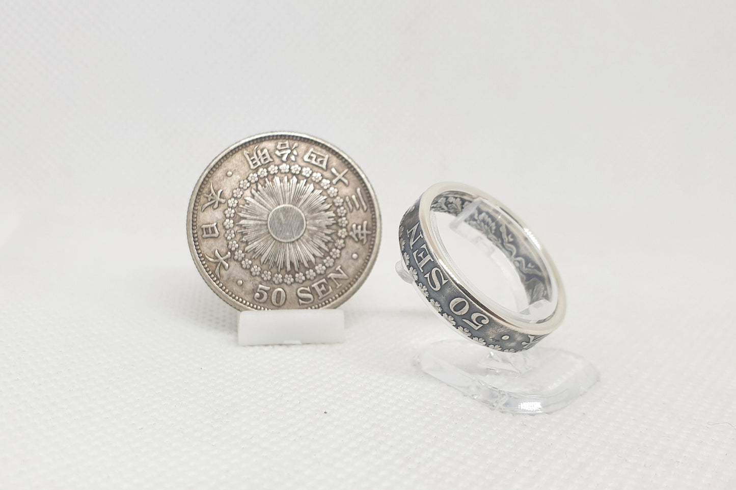 Bague pièce de monnaie 50 sen du japon en argent style alliance (coin ring)