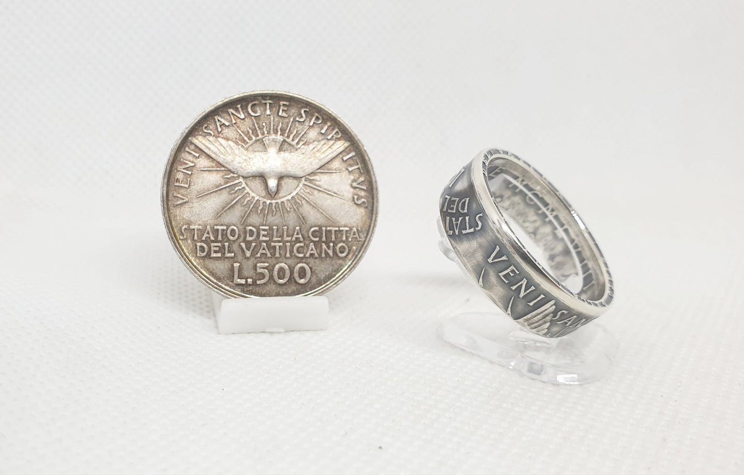 Bague pièce de monnaie 500 Lires du Vatican "Siège vacant" en argent (coin ring)