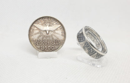 Bague pièce de monnaie 500 Lires du Vatican "Siège vacant" en argent (coin ring)