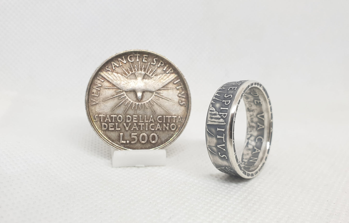 Bague pièce de monnaie 500 Lires du Vatican "Siège vacant" en argent (coin ring)