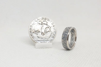 Bague pièce de monnaie 5 Escudos du Portugal en argent (coin ring)