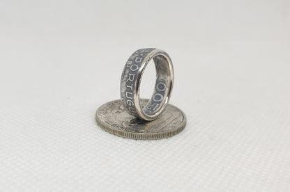 Bague pièce de monnaie 5 Escudos du Portugal en argent (coin ring)