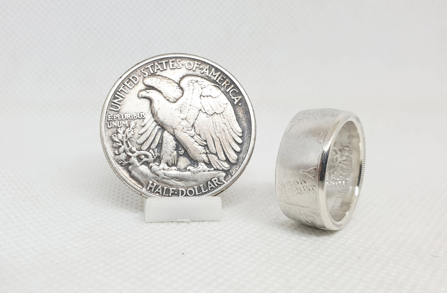 Bague pièce de monnaie 1/2 Dollar "Liberty Walking" des Etats-Unis en argent (coin ring)