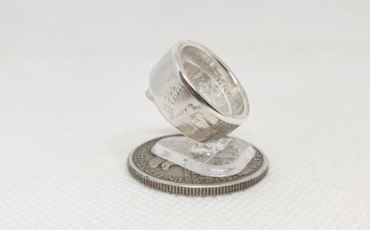 Bague pièce de monnaie 1/2 Dollar "Liberty Walking" des Etats-Unis en argent (coin ring)