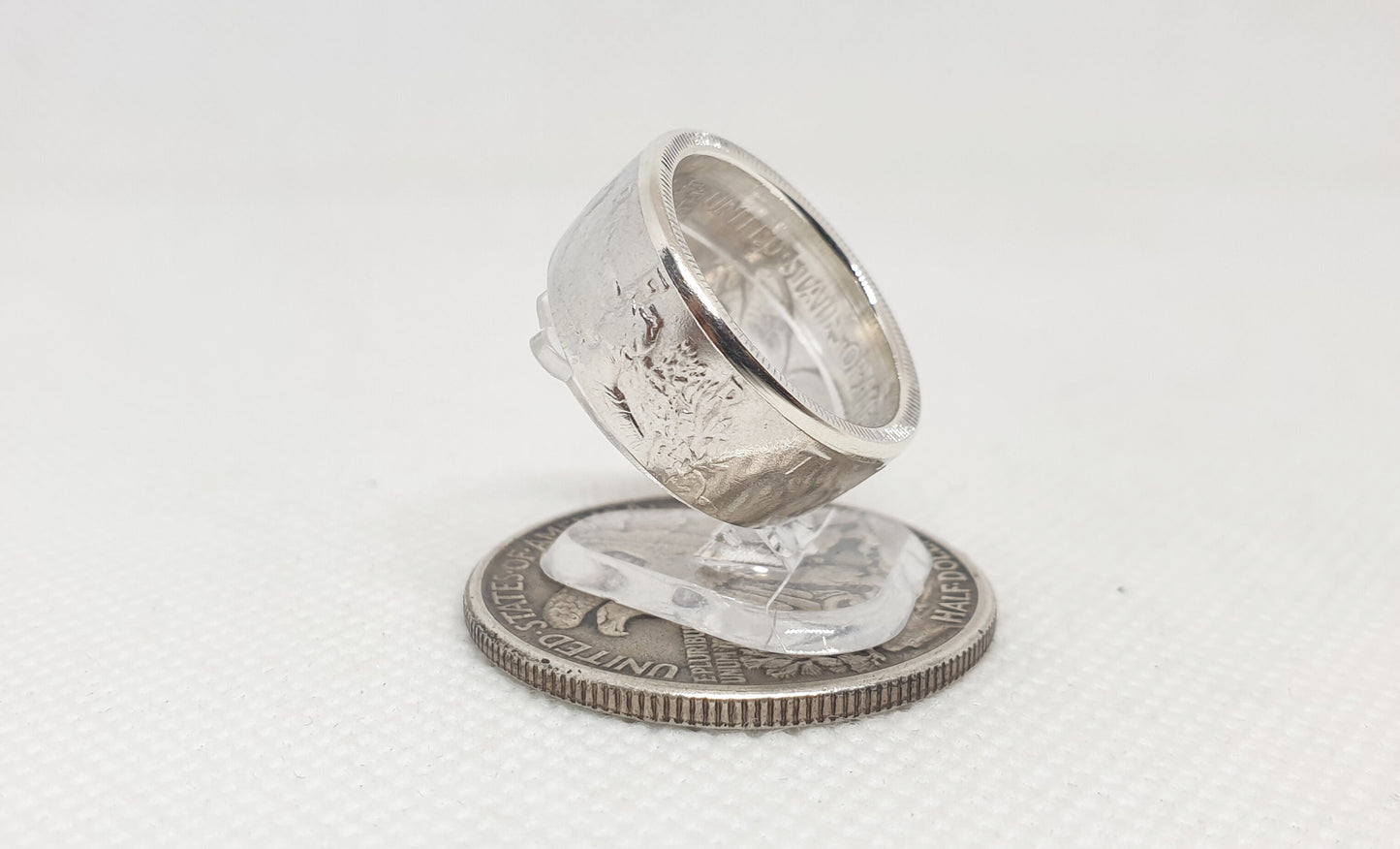 Bague pièce de monnaie 1/2 Dollar "Liberty Walking" des Etats-Unis en argent (coin ring)