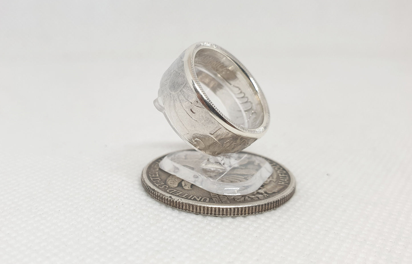 Bague pièce de monnaie 1/2 Dollar "Liberty Walking" des Etats-Unis en argent (coin ring)