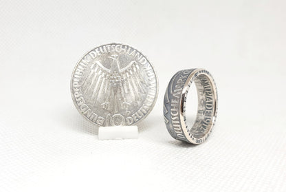 Bague pièce de monnaie 10 Deutsche Mark de Munich d'Allemagne en argent ( coin ring )