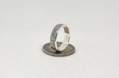 Bague pièce de monnaie 500 Lires d'Italie en argent style alliance serti de deux rubis avec gravure (coin ring)