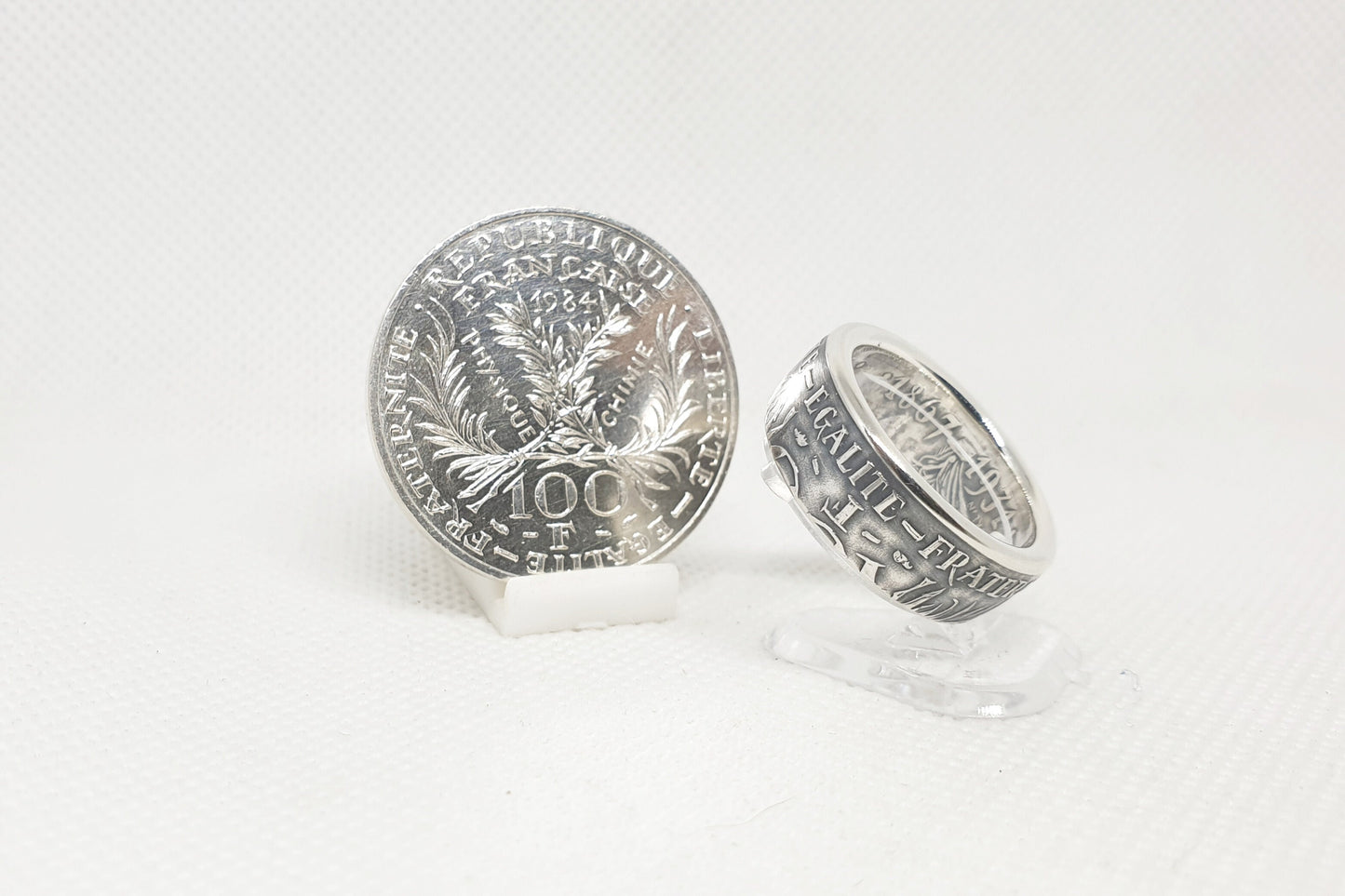 Bague pièce de monnaie 100 Francs "Marie Curie" en argent (coin ring)