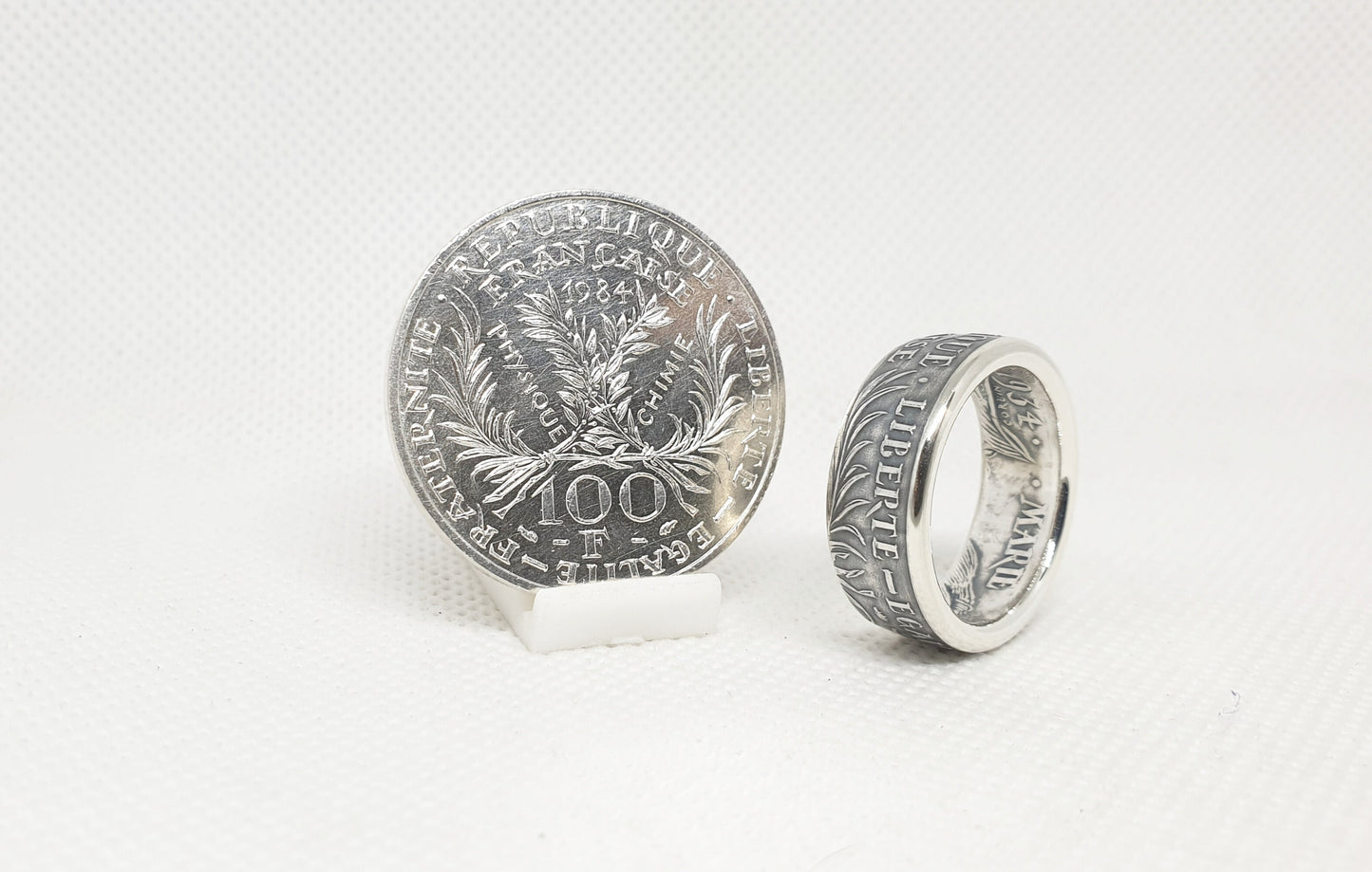 Bague pièce de monnaie 100 Francs "Marie Curie" en argent (coin ring)