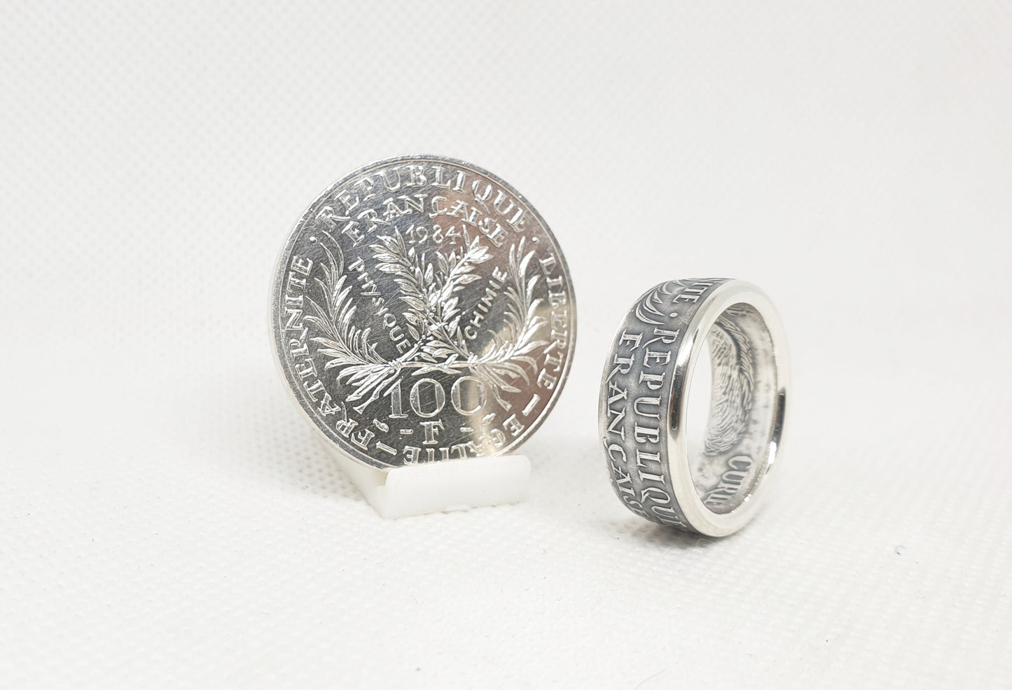 Bague pièce de monnaie 100 Francs "Marie Curie" en argent (coin ring)