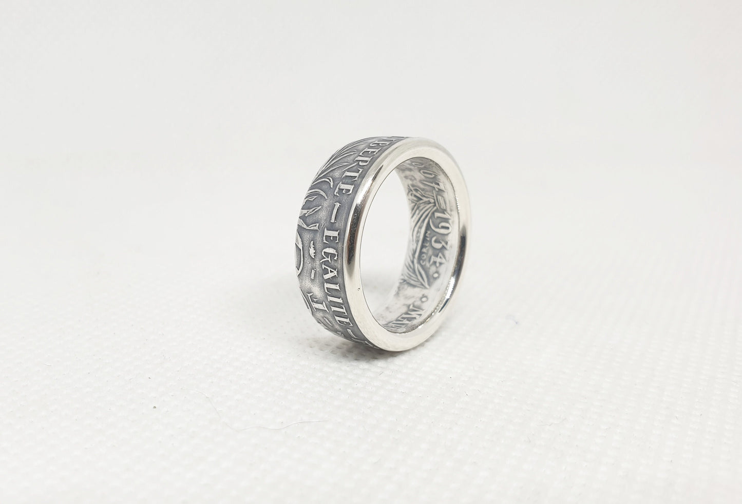 Bague pièce de monnaie 100 Francs "Marie Curie" en argent (coin ring)