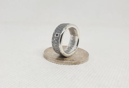 Bague pièce de monnaie 100 Francs "Panthéon" en argent serti d'un saphir (coin ring)