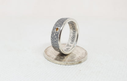 Bague pièce de monnaie 100 Francs "Panthéon" en argent serti d'une citrine (coin ring)