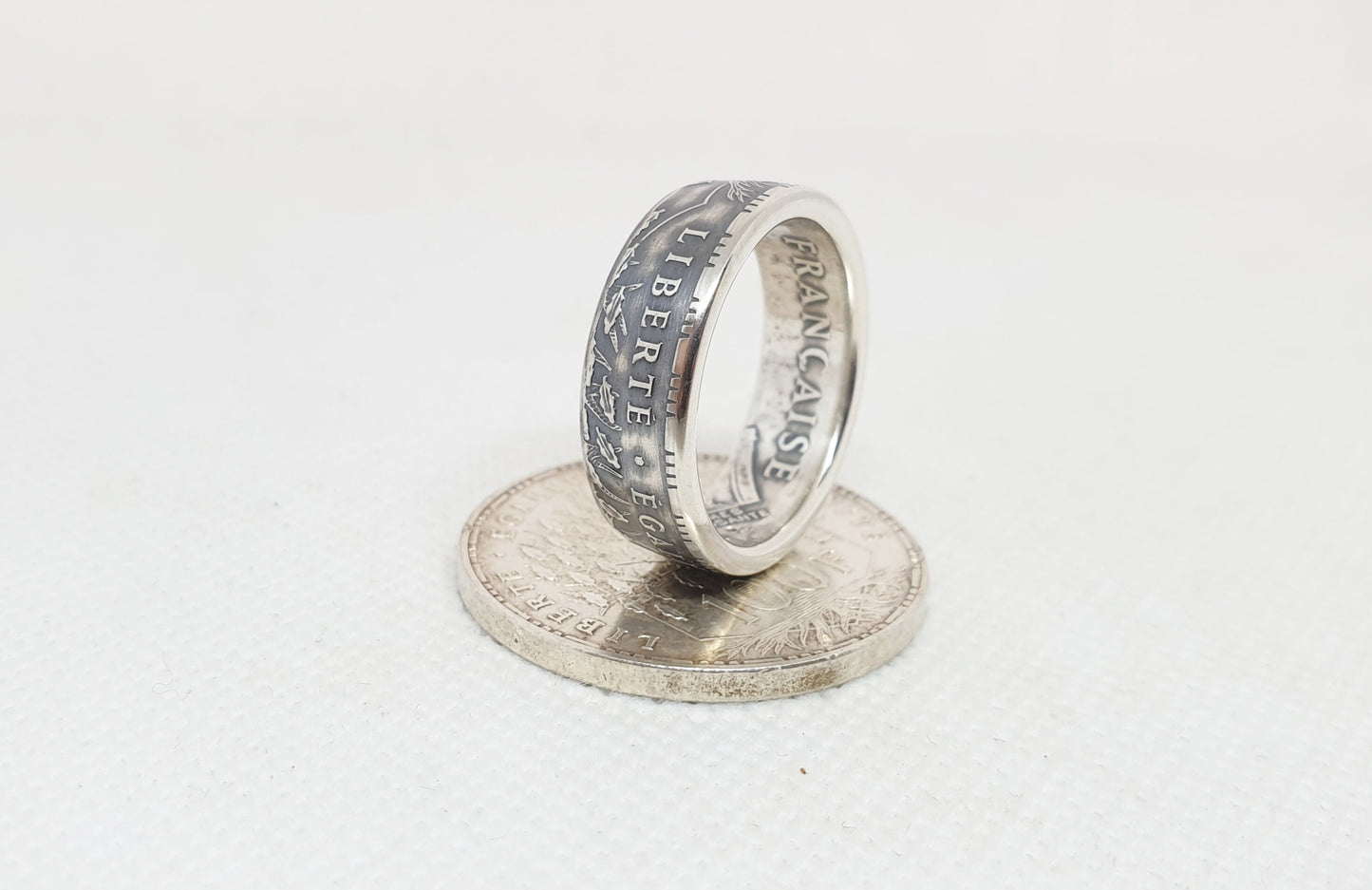 Bague pièce de monnaie 100 Francs "Panthéon" en argent serti d'une citrine (coin ring)