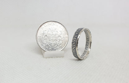 Bague pièce de monnaie 200 Lei Roumanie en argent style alliance (coin ring)