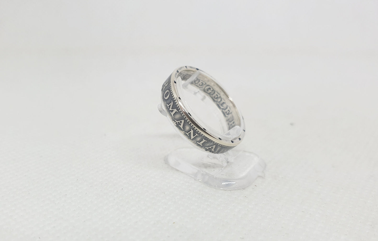 Bague pièce de monnaie 200 Lei Roumanie en argent style alliance (coin ring)