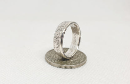 Bague pièce de monnaie 2 Francs Suisse en argent serti d'un rubis (coin ring)