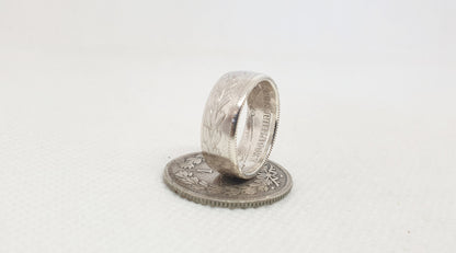 Bague pièce de monnaie 1 franc Louis Philippe en argent serti d'une tsavorite (coin ring)