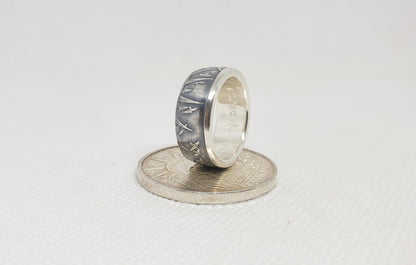 Bague pièce de monnaie 100 Francs "Statue de la Liberté" en argent style alliance avec gravure (coin ring)