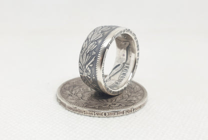 Bague pièce de monnaie 5 francs Louis Philippe en argent serti de deux améthystes (coin ring)