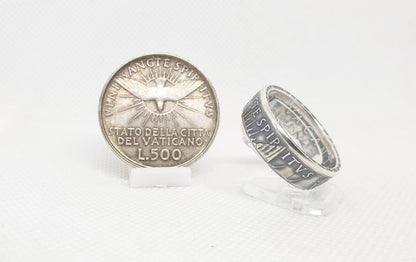 Bague pièce de monnaie 500 Lires du Vatican "Siège vacant" en argent (coin ring)