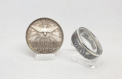 Bague pièce de monnaie 500 Lires du Vatican "Siège vacant" en argent (coin ring)