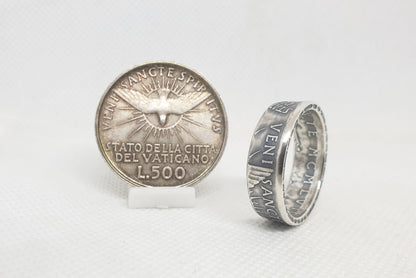 Bague pièce de monnaie 500 Lires du Vatican "Siège vacant" en argent (coin ring)