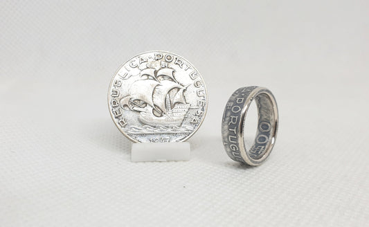 Bague pièce de monnaie 5 Escudos du Portugal en argent (coin ring)