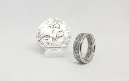 Bague pièce de monnaie 5 Escudos du Portugal en argent (coin ring)