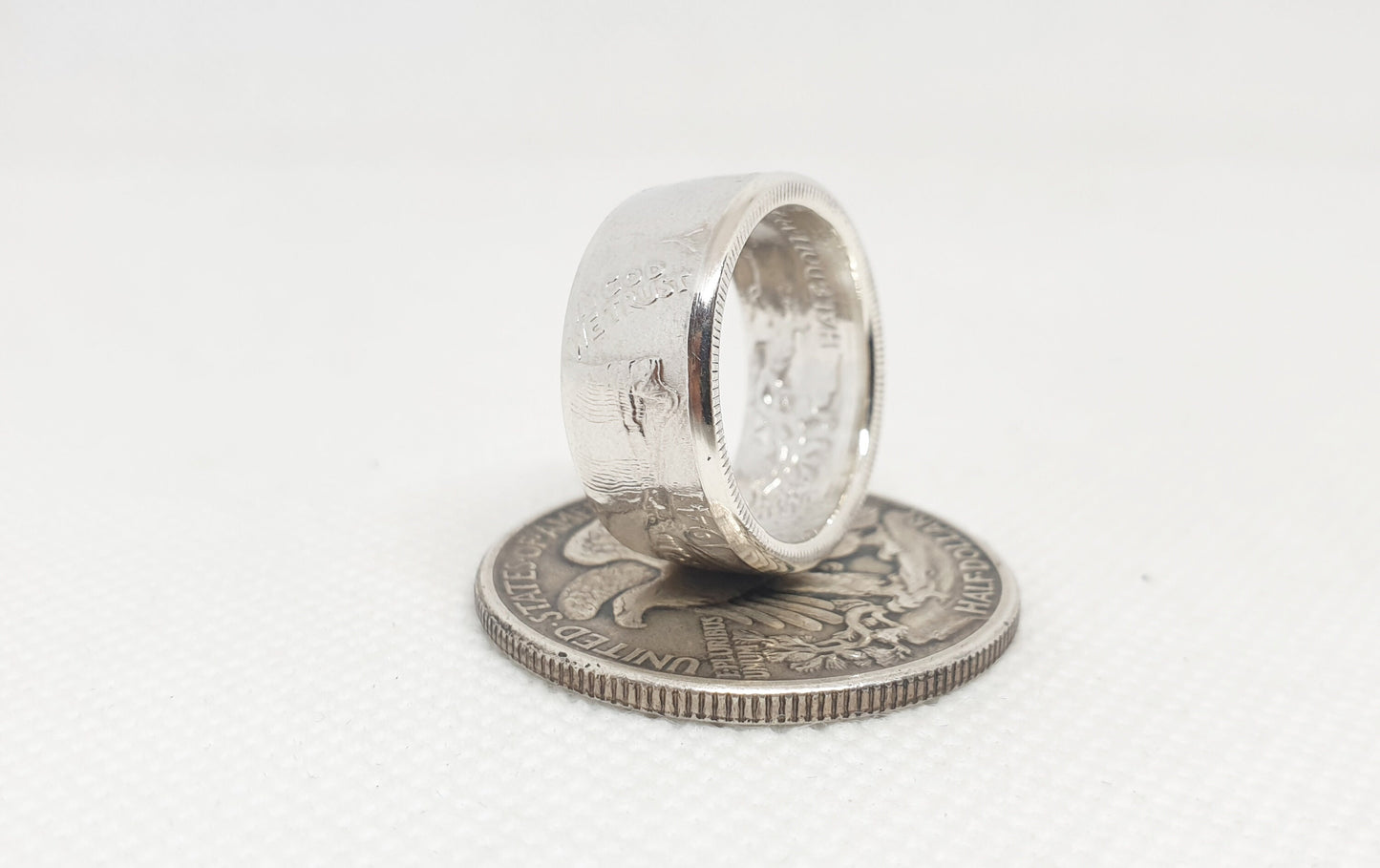 Bague pièce de monnaie 1/2 Dollar "Liberty Walking" des Etats-Unis en argent (coin ring)