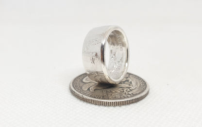 Bague pièce de monnaie 1/2 Dollar "Liberty Walking" des Etats-Unis en argent (coin ring)