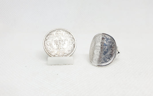 Bague pièce de monnaie 1/4 Rupee d'Inde cintrée en argent