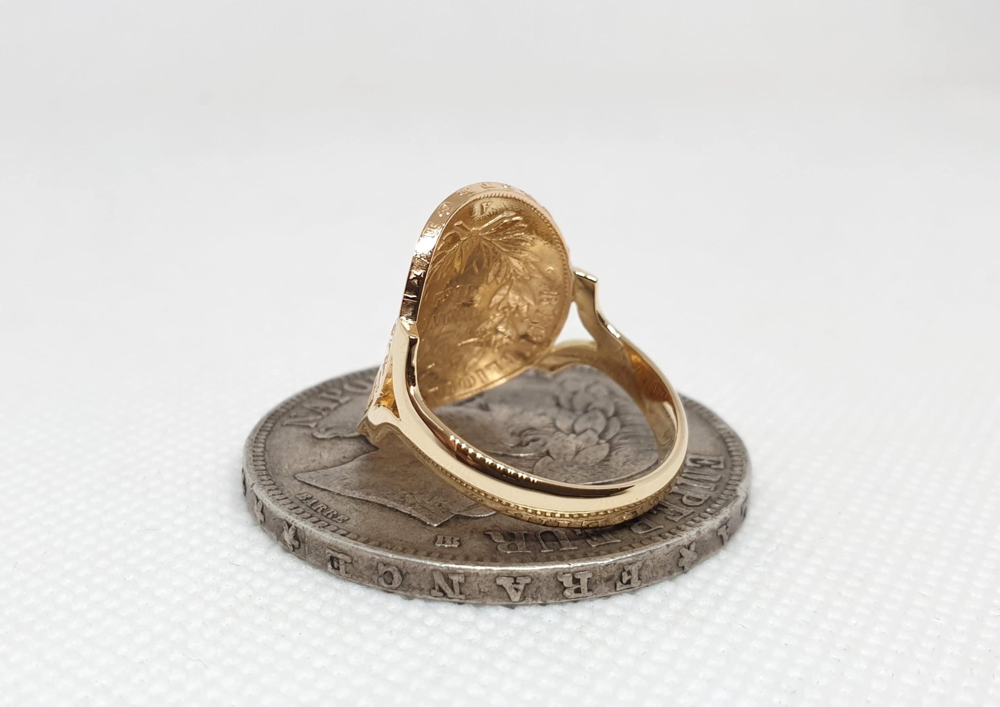 Bague pièce de monnaie 20 Francs Napoléon III tête nue cintrée en
