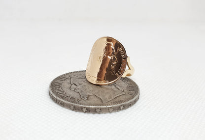 Bague pièce de monnaie 20 Francs Napoléon III tête nue cintrée en or