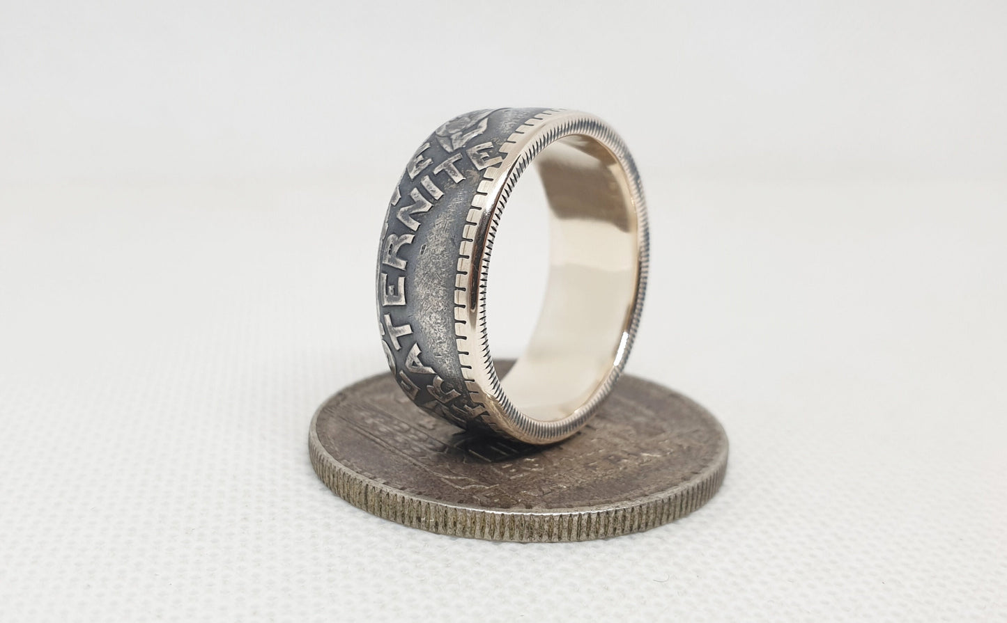 Bague pièce de monnaie 20 Francs Turin en argent style alliance avec gravure (coin ring)