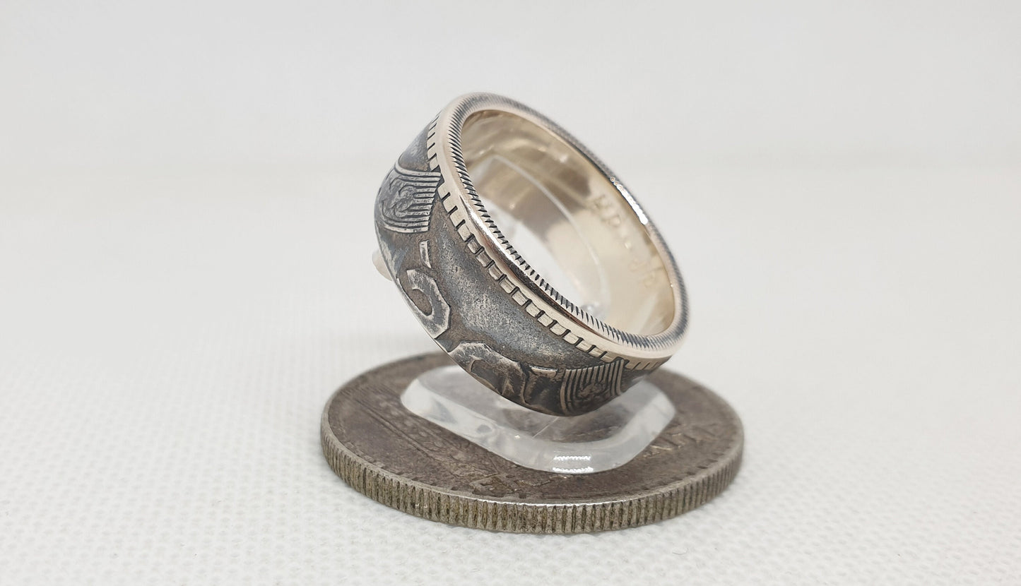 Bague pièce de monnaie 20 Francs Turin en argent style alliance avec gravure (coin ring)