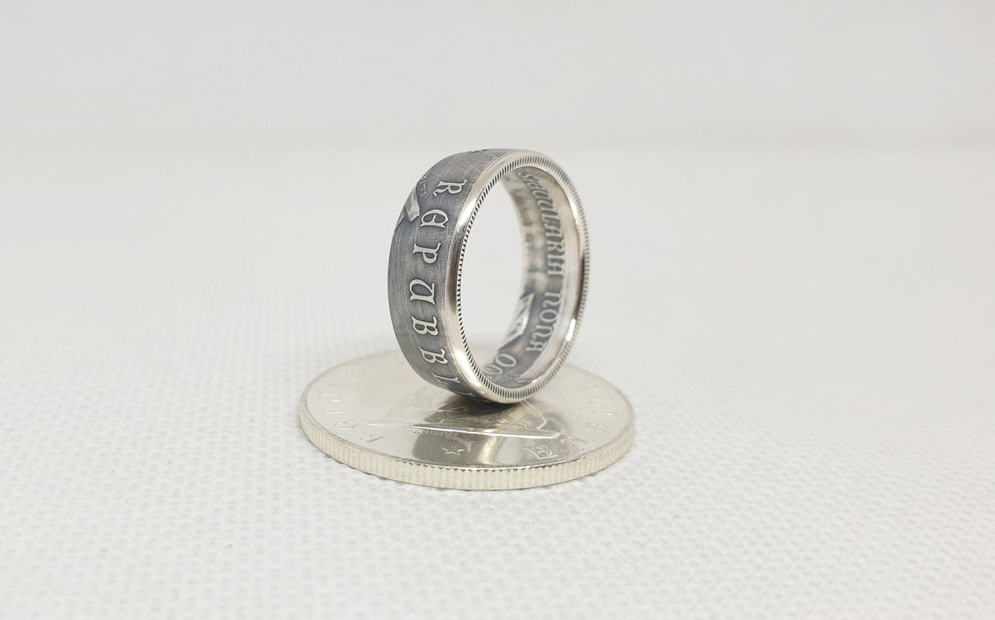 Bague pièce de monnaie 100 Lires d’Italie "Université de Bologne" en argent (coin ring)