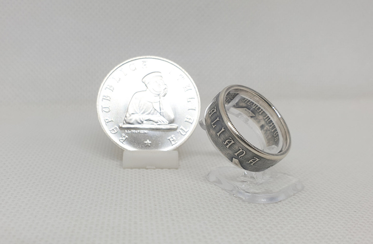 Bague pièce de monnaie 100 Lires d’Italie "Université de Bologne" en argent (coin ring)