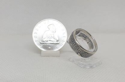 Bague pièce de monnaie 100 Lires d’Italie "Université de Bologne" en argent (coin ring)