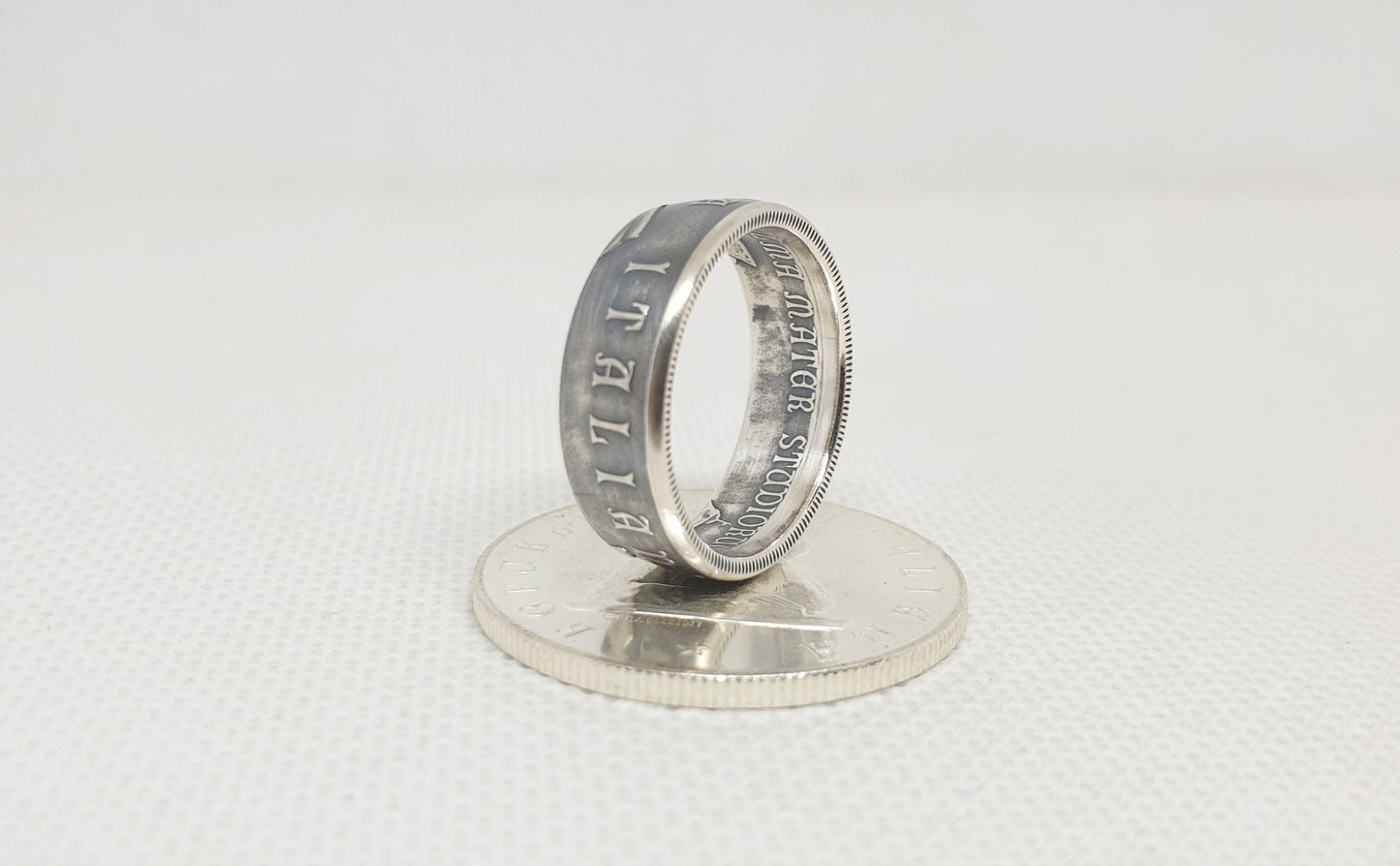 Bague pièce de monnaie 100 Lires d’Italie "Université de Bologne" en argent (coin ring)