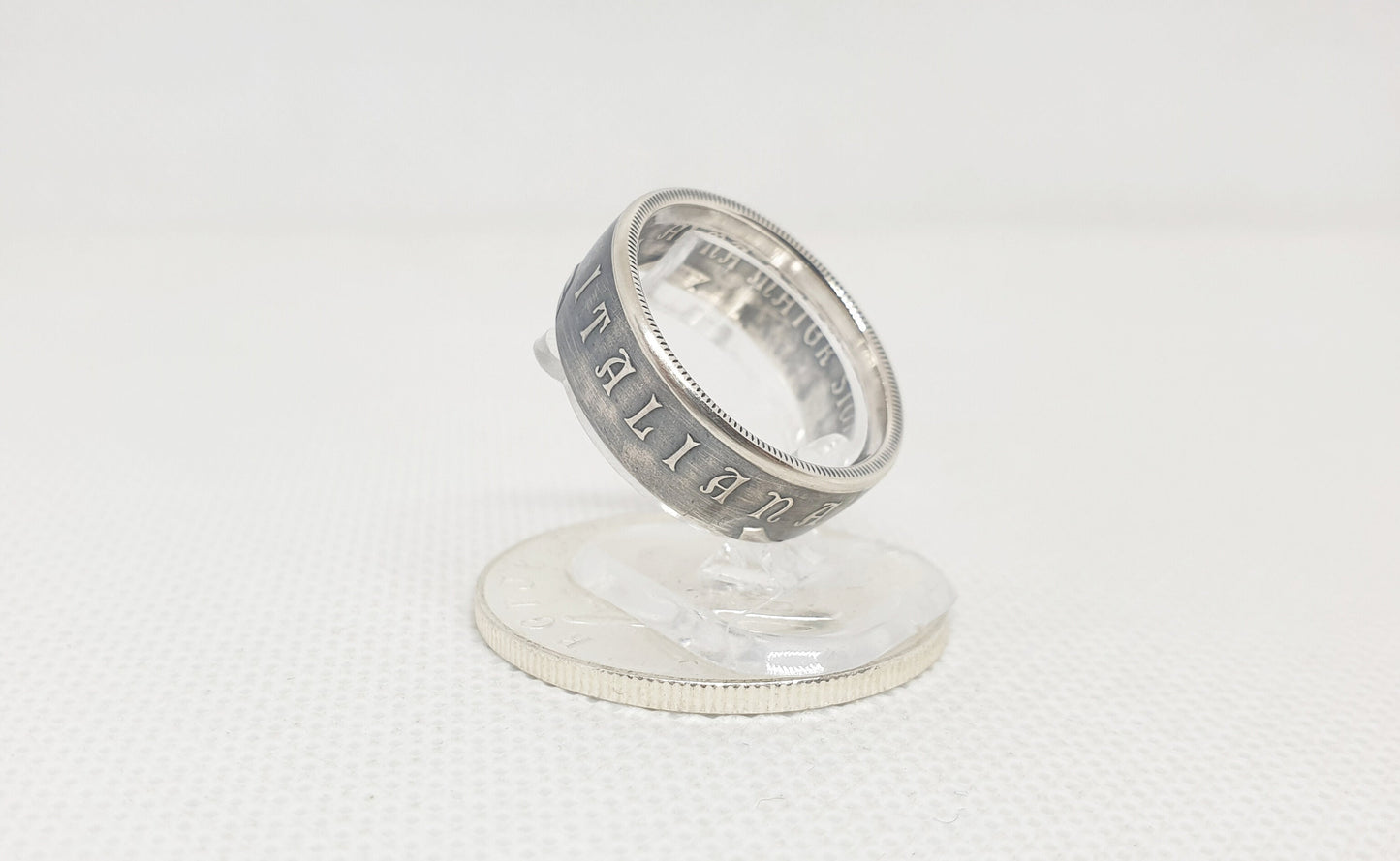 Bague pièce de monnaie 100 Lires d’Italie "Université de Bologne" en argent (coin ring)