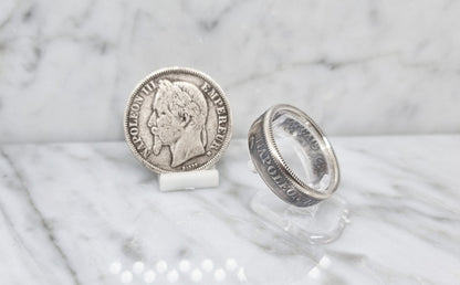 Bague pièce de monnaie 2 Francs Napoléon visible en argent (coin ring)