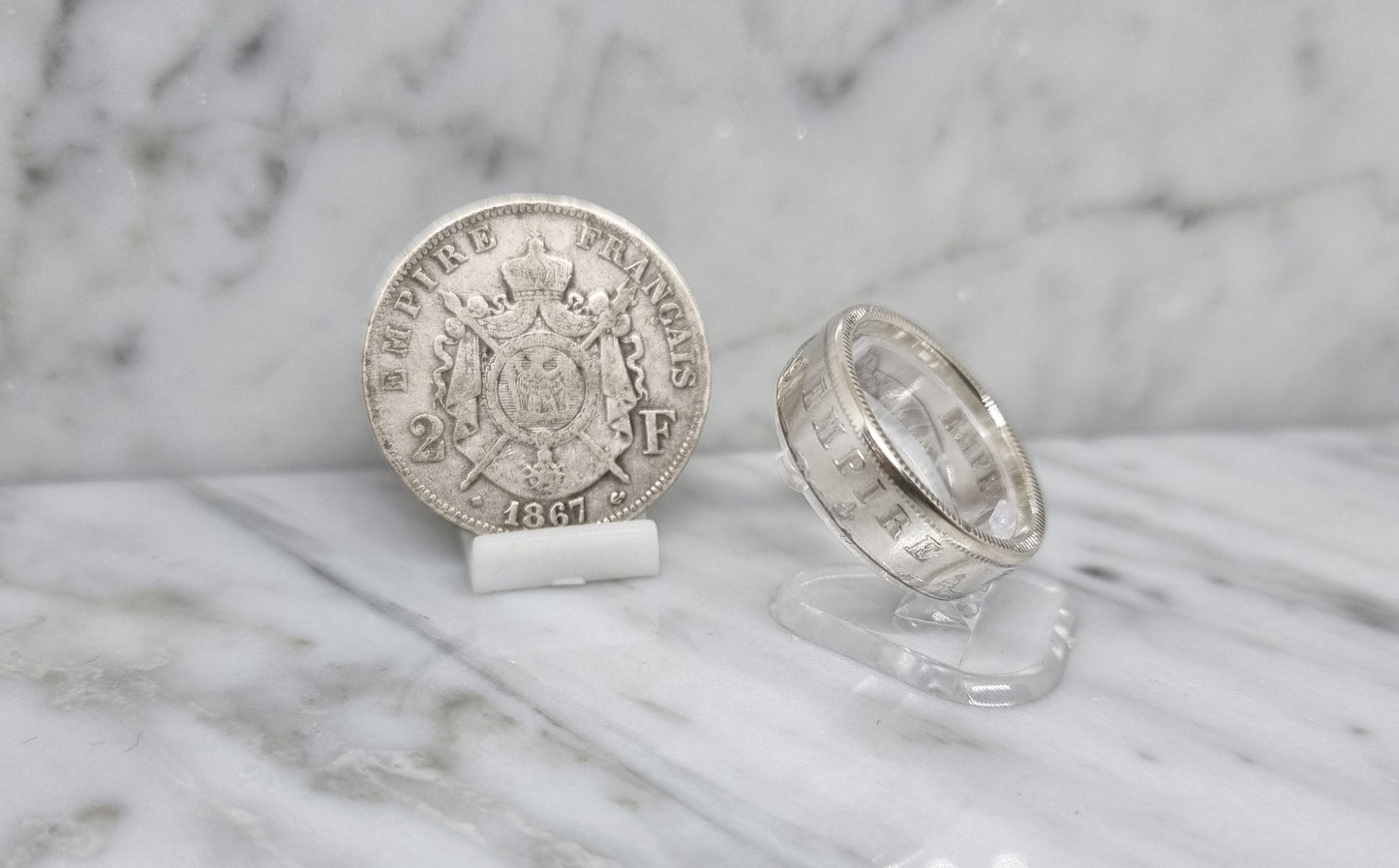 Bague pièce de monnaie 2 Francs Napoléon en argent (coin ring)