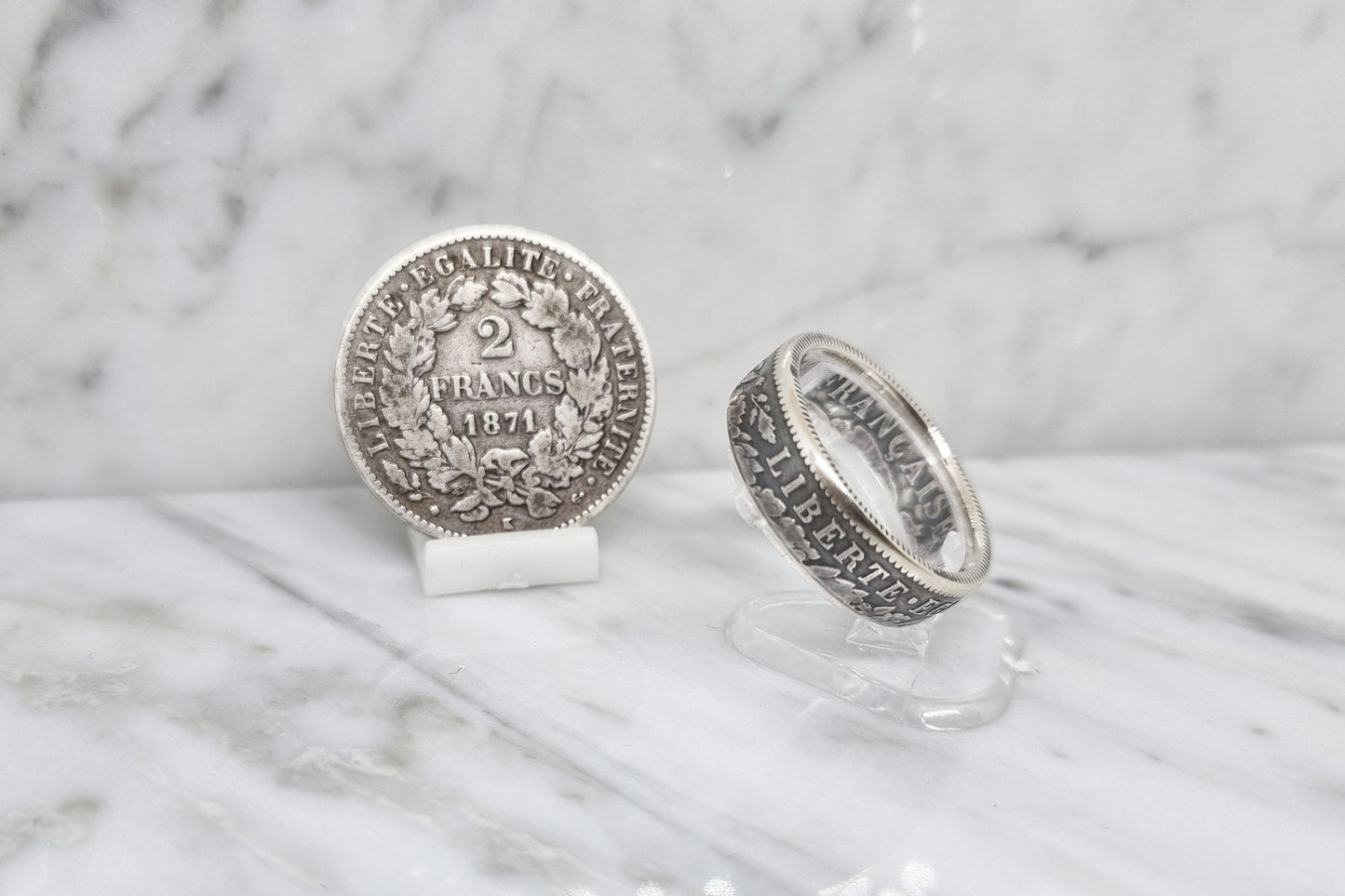 Bague pièce de monnaie 2 Francs Cérès en argent (coin ring)