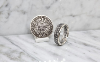 Bague pièce de monnaie 2 Francs Cérès en argent (coin ring)