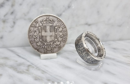 Bague pièce de monnaie 5 Lires d'Italie en argent (coin ring)